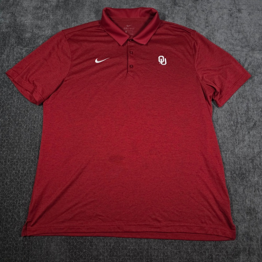 Nike Oklahoma Sooners OU Dri-FIT Polo Shirt Mens XL Crimson Red Short Sleeve